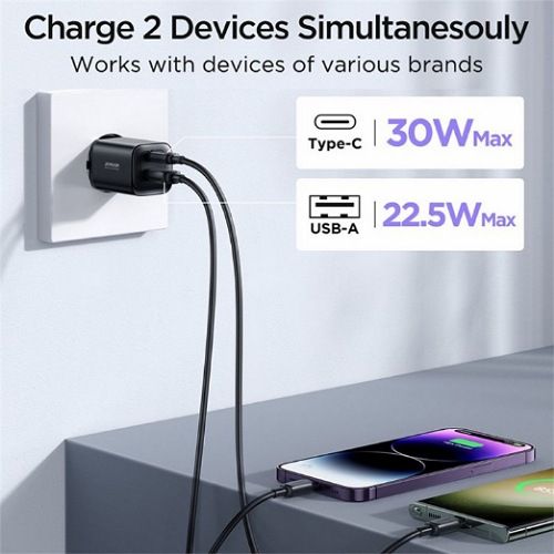 JOYROOM JR-TCF08EU 30W Dual-Port Speed Series PD - Black
