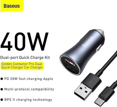 Baseus 40 Watt Car Charger With Dual Ports