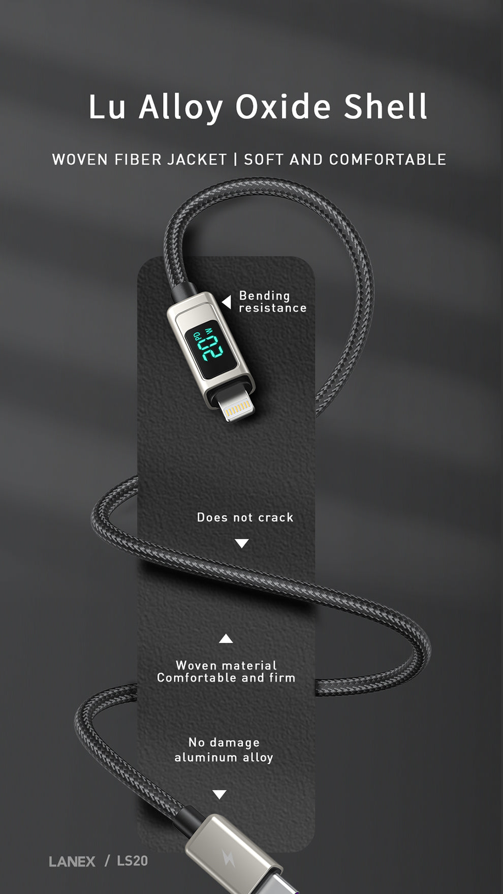 LANEX LS20L USB TO LIGHTNING DIGITAL LED DATA CABLE 1.2M - SILVER