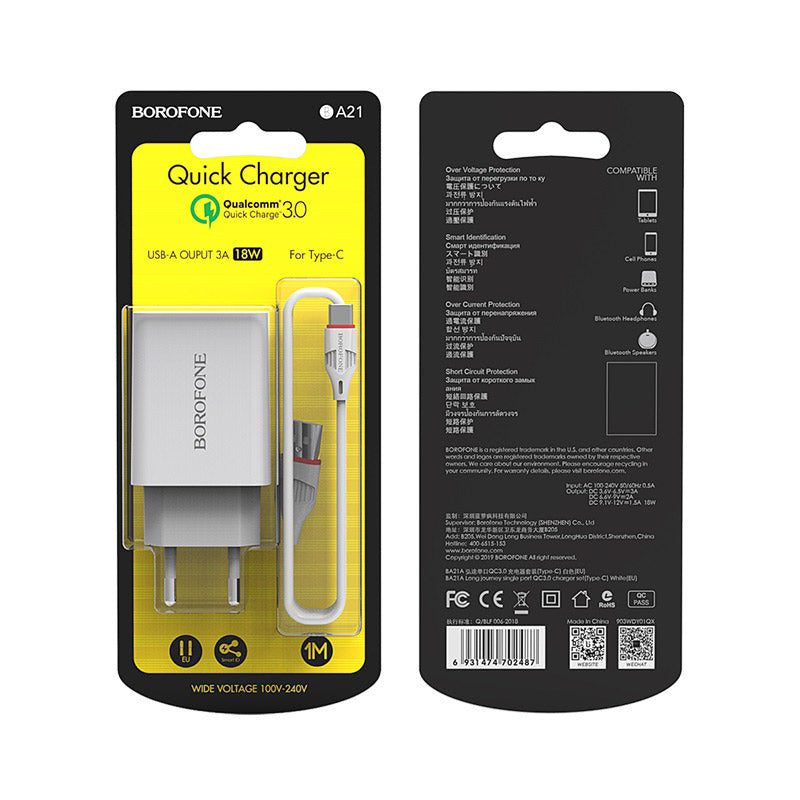 Borofone BA21A Full Charger With Type c Cable