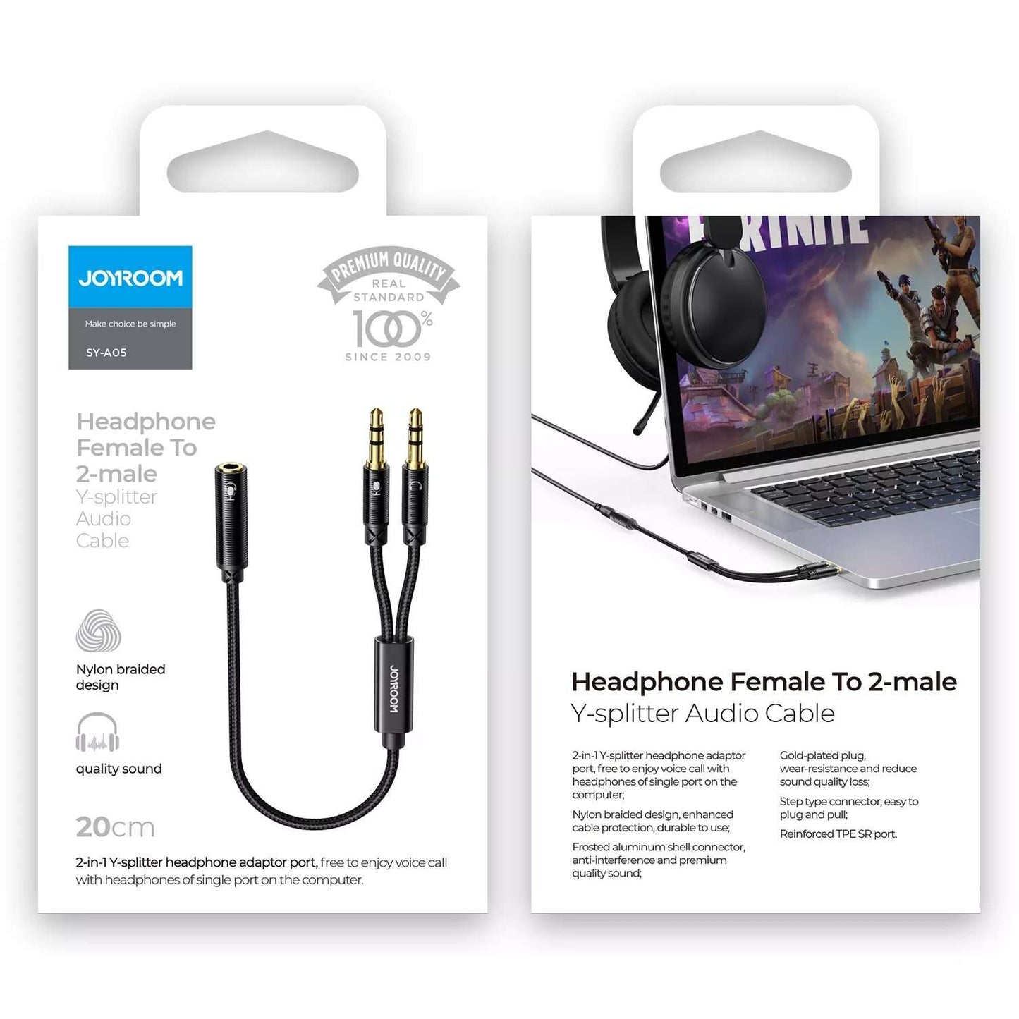 Joyroom SY-A05 Headphone Female To 2-Male Y-Splitter Audio Cable