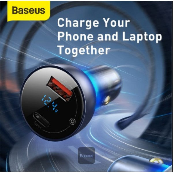 Baseus 65W Car Charger Dual USB, Type C Quick Charge