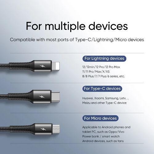 JOYROOM S-01530G9 - 3in1 Short Charging Cable 3.5A -0.15M - Black