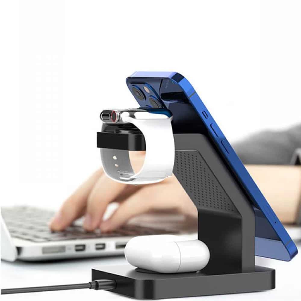 LANEX 3 IN 1 PD + QC3.0 MAGNETIC SUCTION WIRELESS CHARGER - BLACK