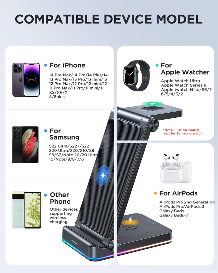 JOYROOM JR-WQN01 3-in-1 Foldable Wireless Charging Station