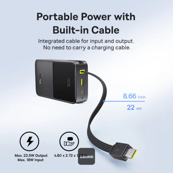 Baseus EnerFill FC51 Bipow2 Pro Power Bank 20000mAh 22.5W Black Built-in Cable