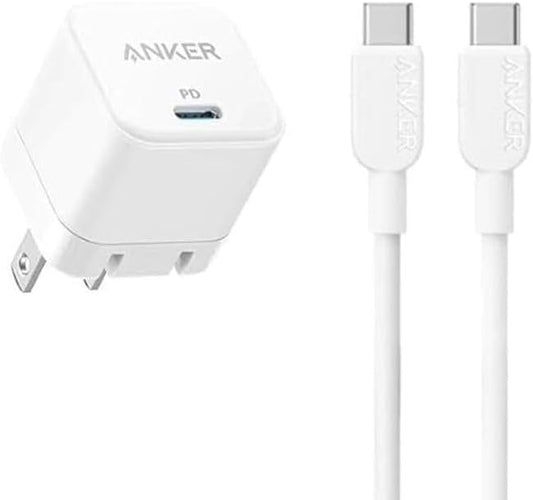 Anker B2149 20W USB-C Fast Charger with Foldable Plug + USB-C to USB-C Cable – Compact Power Adapter