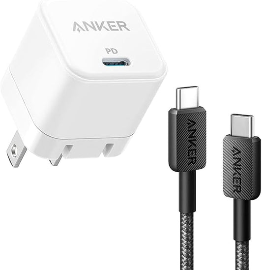 Anker B2149 20W USB-C Fast Charger with Foldable Plug + USB-C to USB-C Cable – Compact Power Adapter