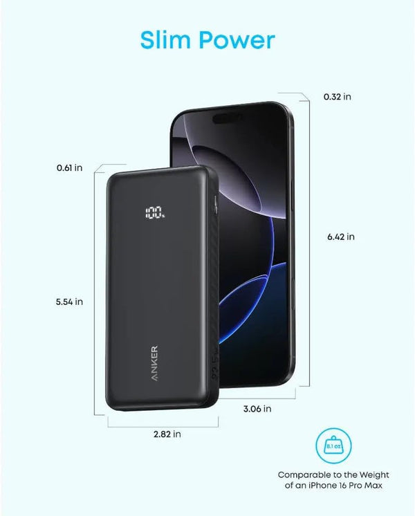 Anker Zolo Power Bank, 20,000mAh 22.5W Max Portable Charger, USB-C In and Out Fast Charging Battery Pack, Slim Travel Essential Phone Power Bank, For iPhone 17/16/15 Series, Galaxy [CCC Certified],