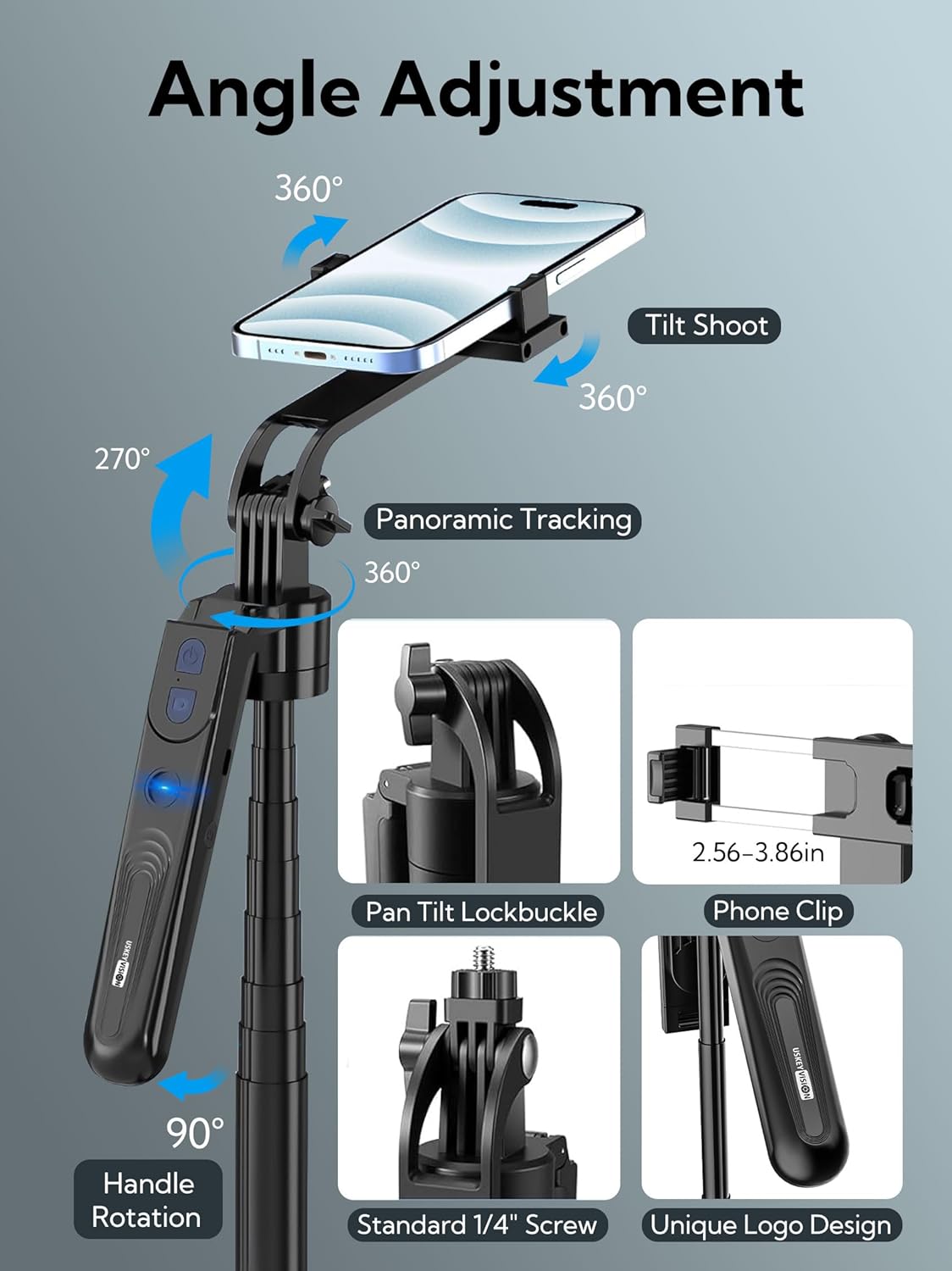 71" Auto Face Tracking Tripod with LED Light - 360° Rotating AI Selfie Stick for iPhone & Android - Wireless Remote for Content Creators & Live Streaming