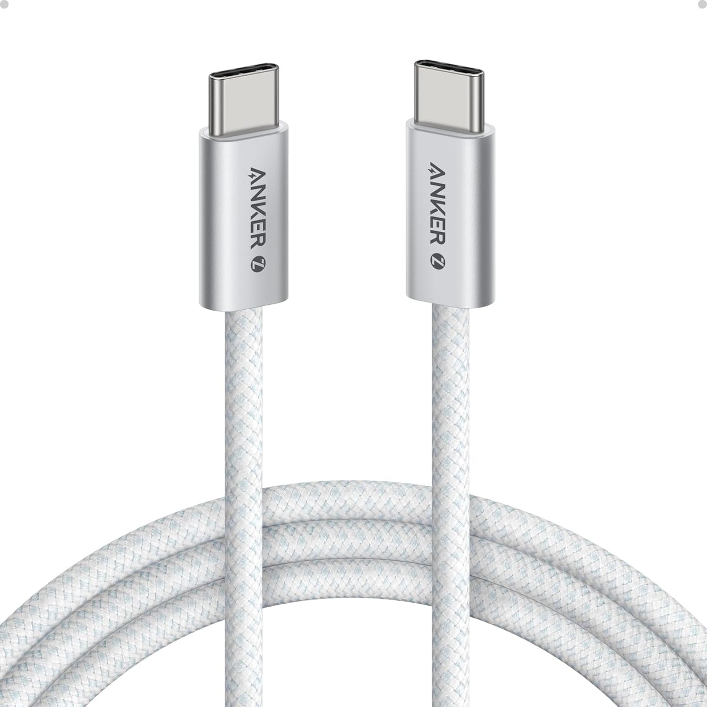 Anker Zolo USB C to USB C Cable, Braided and Dirt-Free Type-C Fast Charging Cable, Slim Connector, for iPhone 16 Series, MacBook (240W) (White, 6FT) 18 Months Warranty