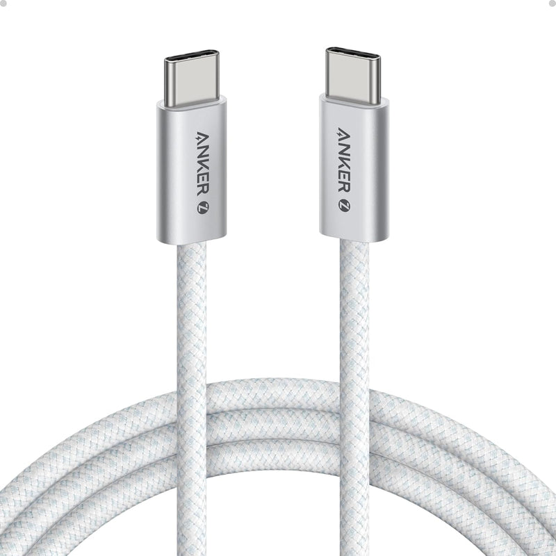 Anker Zolo USB C to USB C Cable, Braided and Dirt-Free Type-C Fast Charging Cable, Slim Connector, for iPhone 16 Series, MacBook (240W) (White, 6FT) 18 Months Warranty