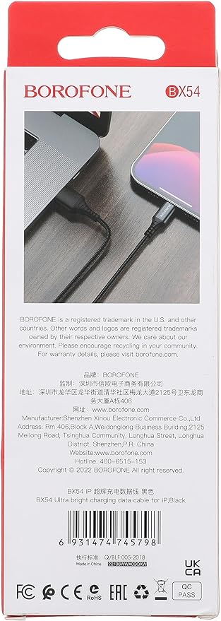 Borofone BX54 Charging Data Cable For iPhone - black