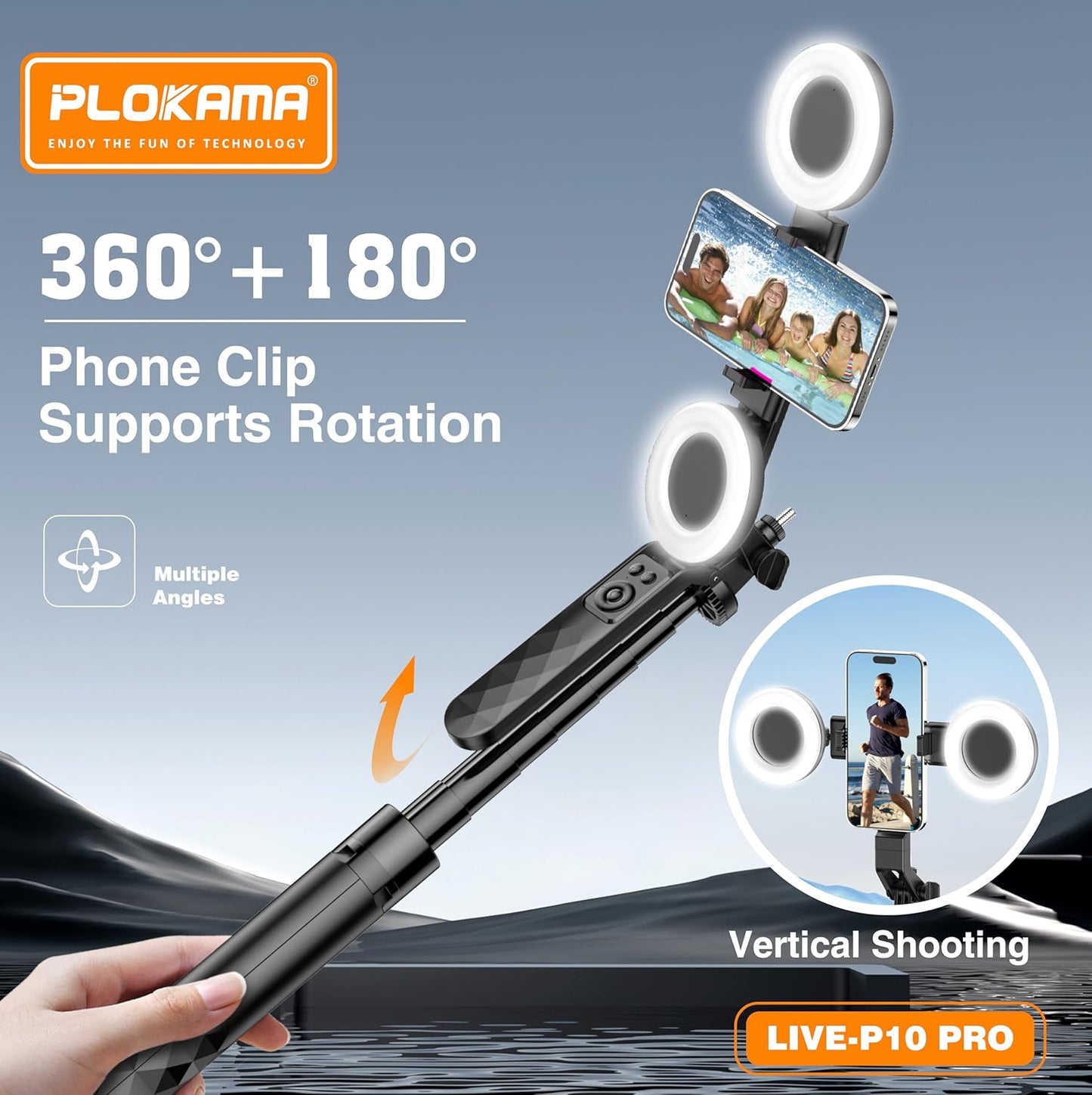 LIVE-P10 Pro Selfie Stick Tripod with LED Light, 180cm Aluminum Alloy, Bluetooth Remote Control, Phone Stand for Live Streaming
