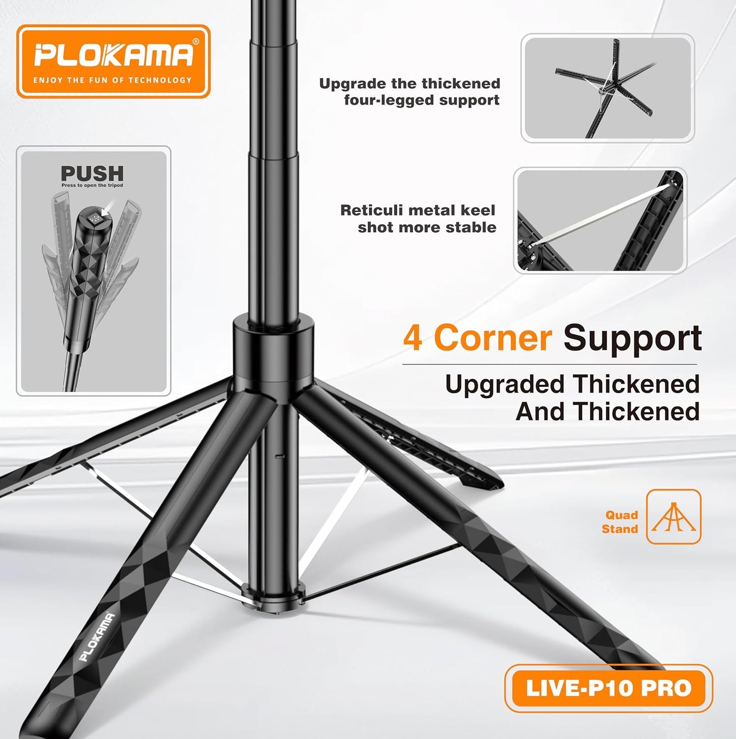 LIVE-P10 Pro Selfie Stick Tripod with LED Light, 180cm Aluminum Alloy, Bluetooth Remote Control, Phone Stand for Live Streaming