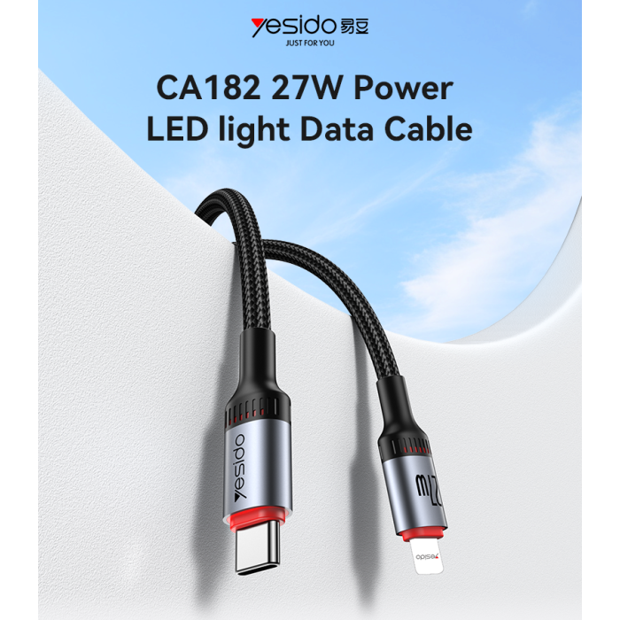 CA182 1.2M 27W Fast Charging Type-C To IP 48-Strand Braided Cable Power LED Light Data Cable