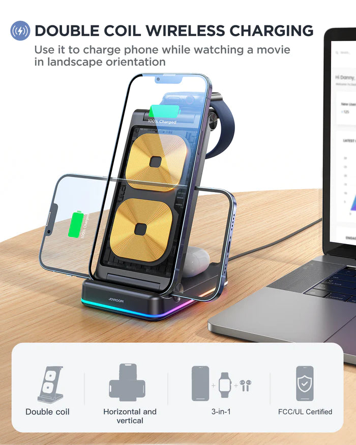 JOYROOM JR-WQN01 3-in-1 Foldable Wireless Charging Station