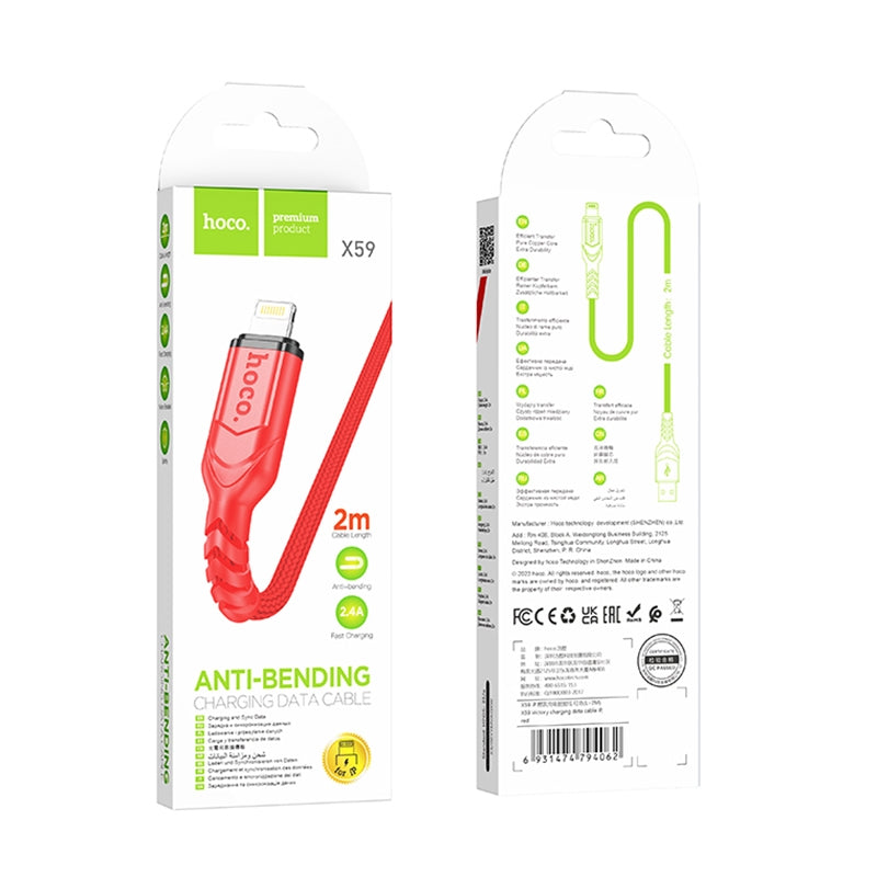 Hoco X59 USB to Lightning Cable - 2m Red