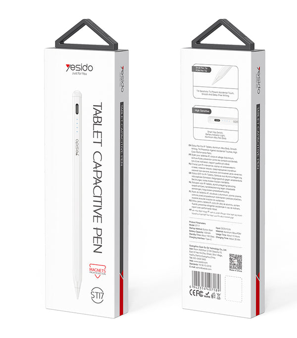 Yesido ST17 Aluminum Alloy Magnetic Adsorption Real-time Display of Power Supply Stylus Pen for IP Tablet