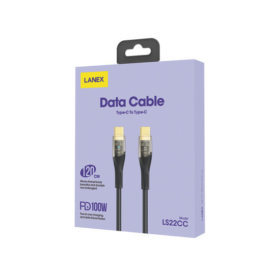 LANEX LS22CC 100W TYPE-C TO C TRANSPARENT DATA CABLE 1.2M - BLACK