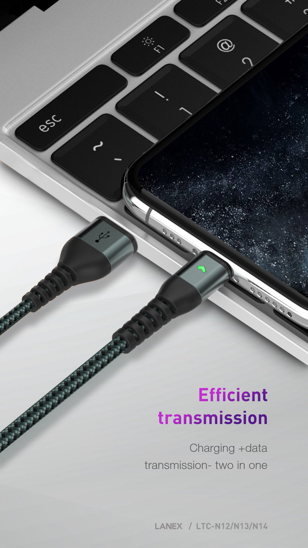 LANEX LTC-N12L USB TO LIGHTNING CABLE 25CM (GREEN)