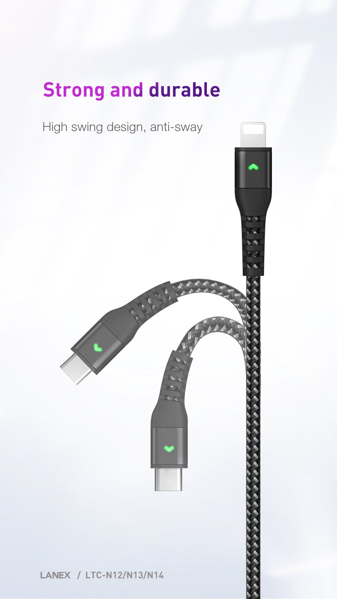 LANEX LTC-N12L USB TO LIGHTNING CABLE 25CM (GREEN)