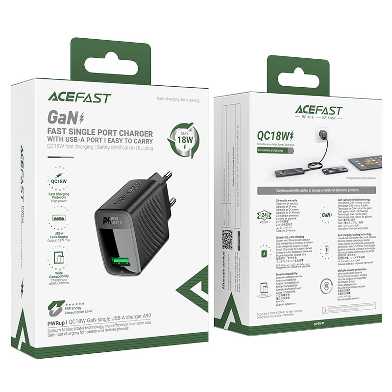 Fast Charge Wall Charger A90 QC18W GaN (1xUSB-A) EU