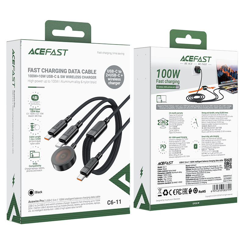 ACEFAST 3-in-1 100W Charging Data Cable