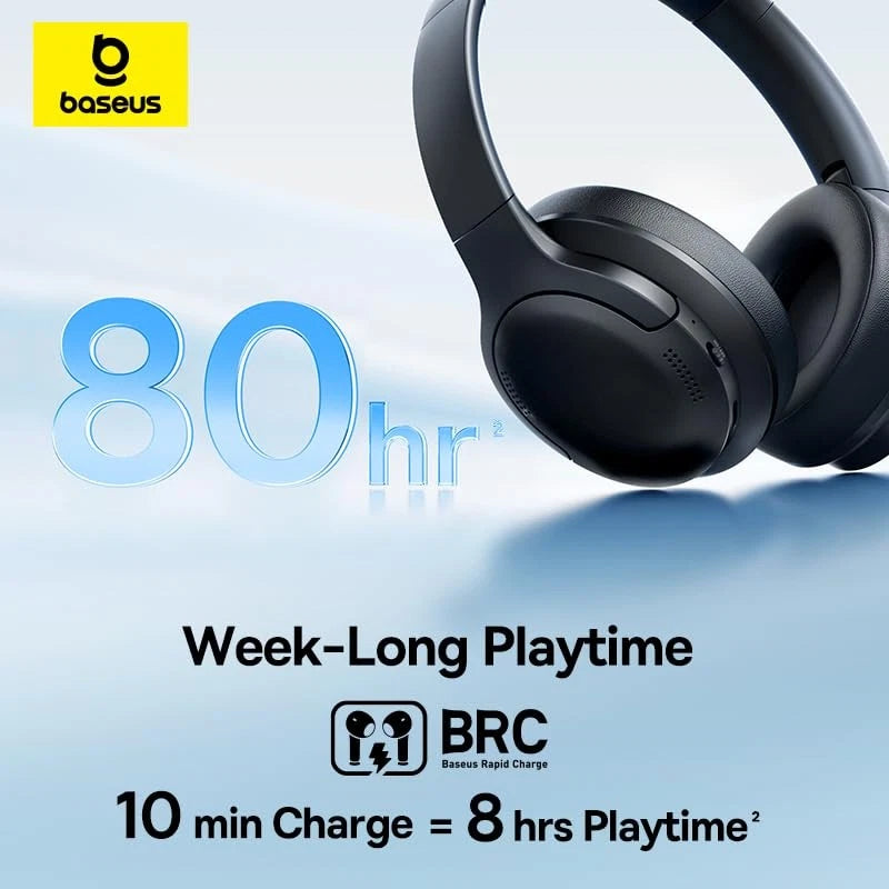 Baseus Bass BH1 Lite Bluetooth Headphones Over Ear, SuperBass, 80H Playtime, AI