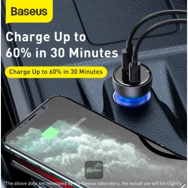 Baseus 65W Car Charger Dual USB, Type C Quick Charge