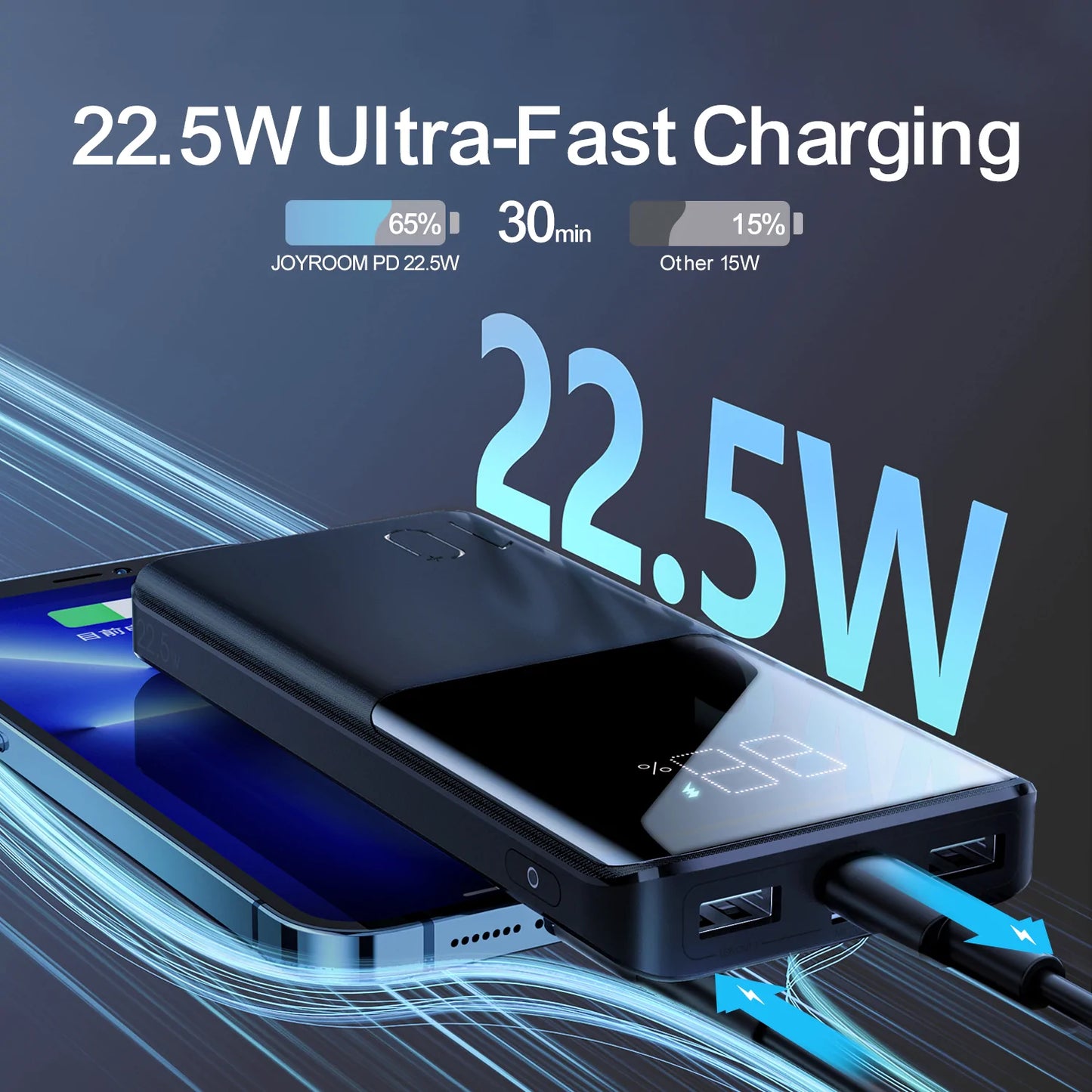 Joyroom JR-QP191 22.5 Watt fast charging powerbank 10000 mAh with LCD display