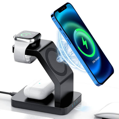 LANEX 3 IN 1 PD + QC3.0 MAGNETIC SUCTION WIRELESS CHARGER - BLACK